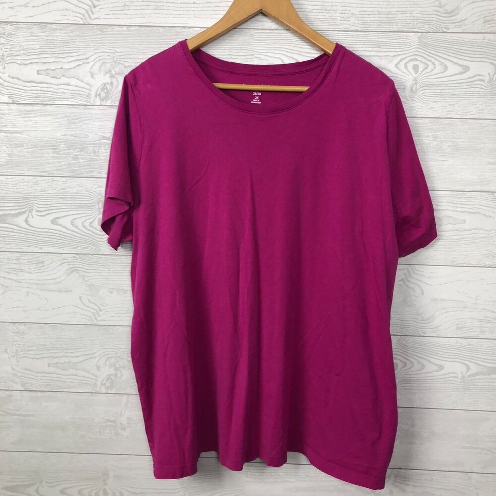 Woman Within Size 26/28 Short Sleeve Tee Shirt Scoop Neck 100% Cotton Purple